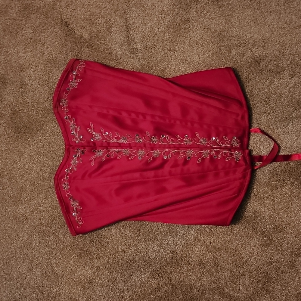Charlotte Russe red corset with silver beading